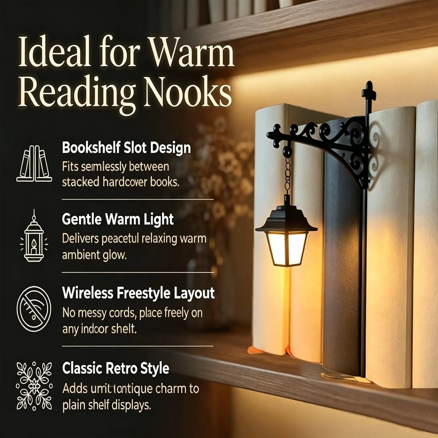 Mini Library Lantern Shelf Lamp for Cozy Reading Nook Decor