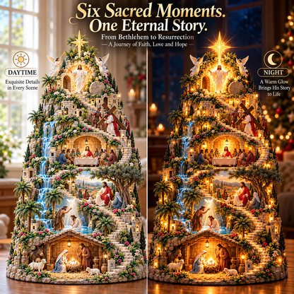 ✝️ “The Journey of Faith™” — A 3D “Life of Jesus” mountain display featuring integrated lighting and six sacred biblical scenes.