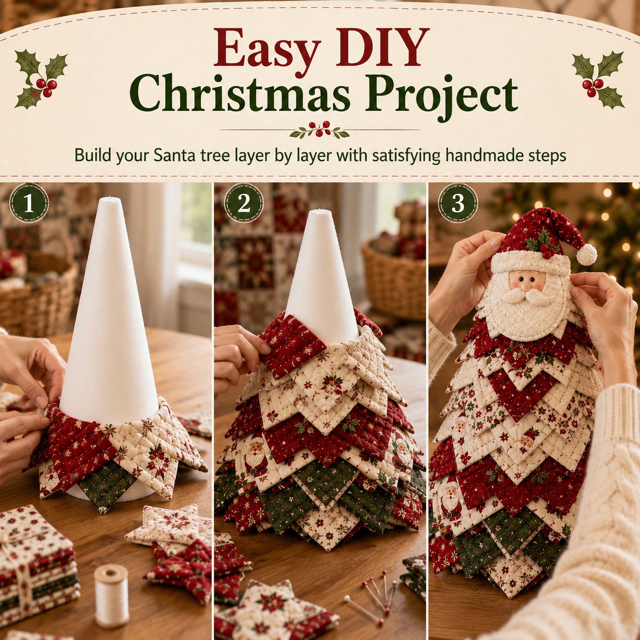 🔥Last Day 49% OFF ✨DIY Quilted Santa Christmas Tree Kit