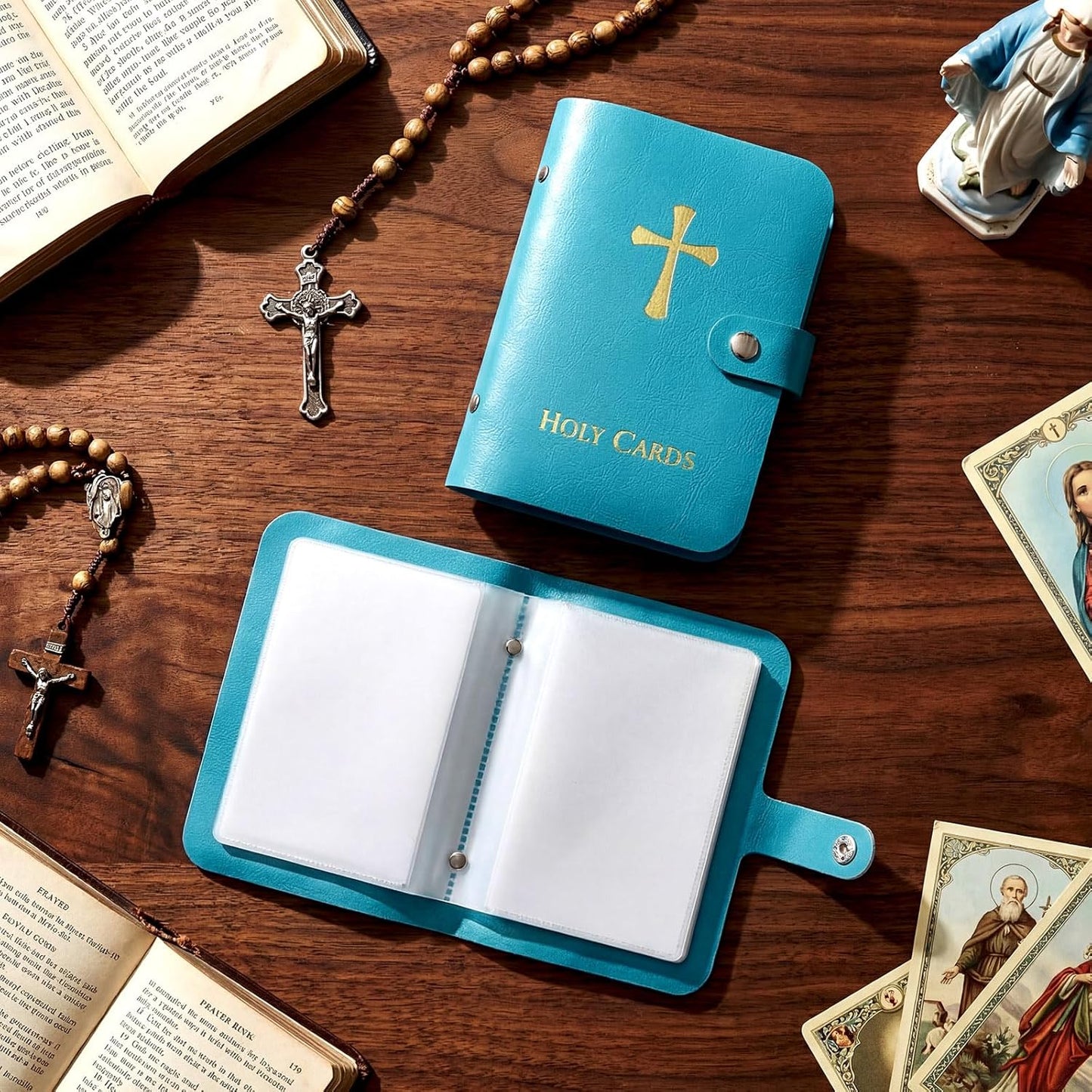 ✝️ Genuine Leather Prayer Card Holder – Pocket Holy Card Organizer with Snap Closure 🙏✨