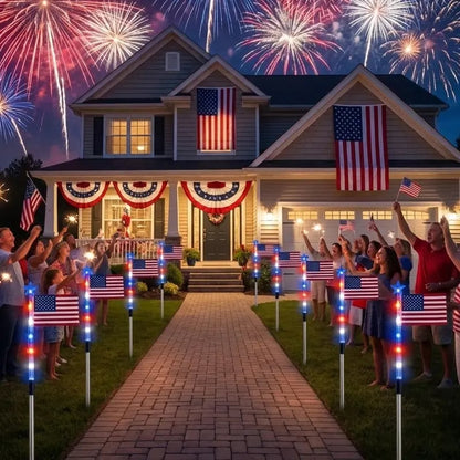🔥Last Day 49% OFF - 8 Solar American Flag Pathway Lights – Red, White & Blue Yard Glow for 250th Independence Celebration 🇺🇸✨