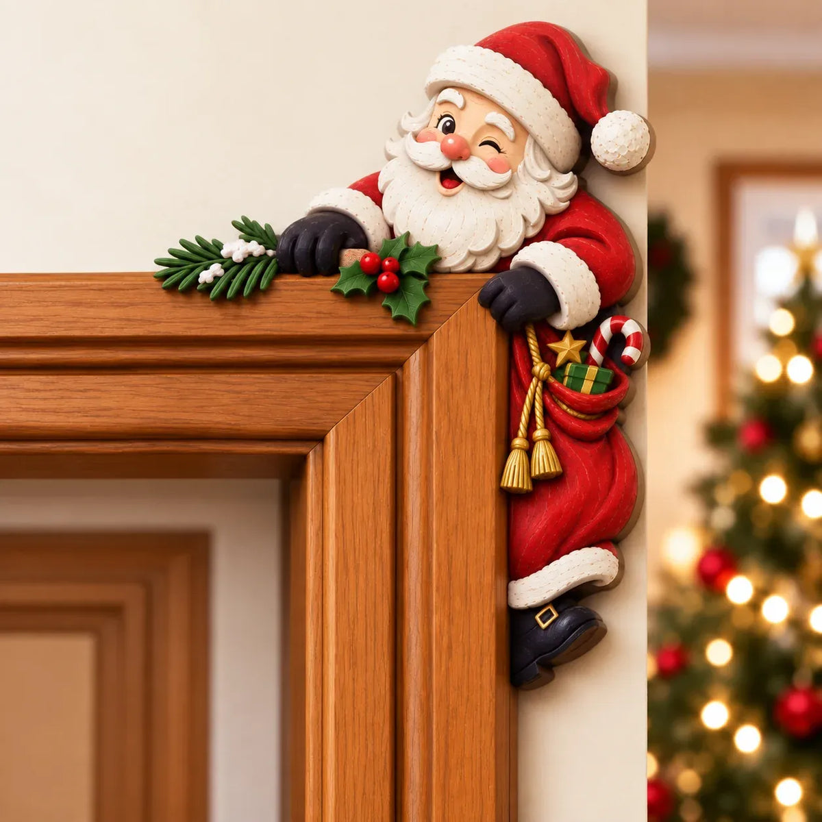 ⏰ LAST DAY 50% OFF 🎅 3D Sculpted Christmas Peekaboo Door Frame Corner Decor