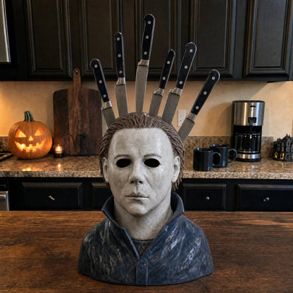 🎃 Halloween Flash Sale 50% OFF – Horror Mask Knife Block for Kitchen Decor