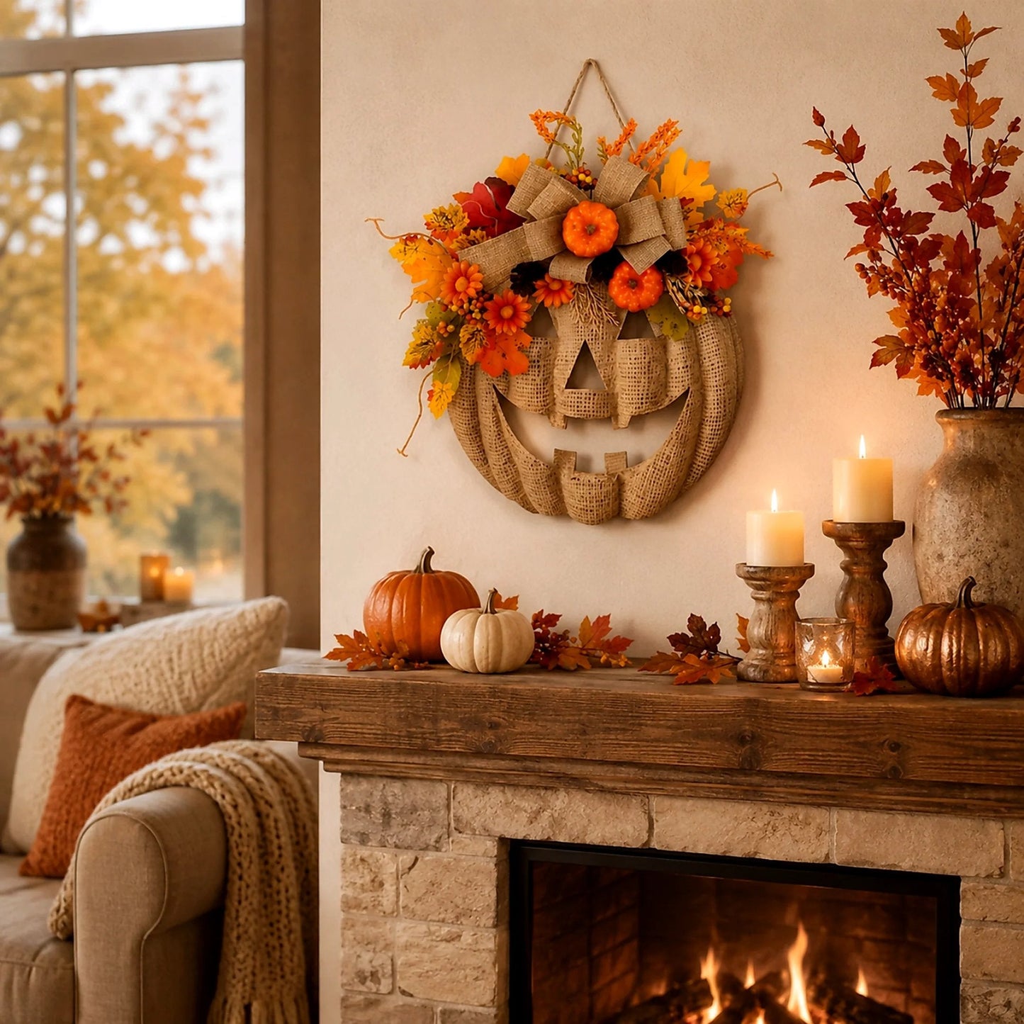 🔥LAST DAY 49% OFF🎃✨Rustic Lighted Burlap Pumpkin Wreath