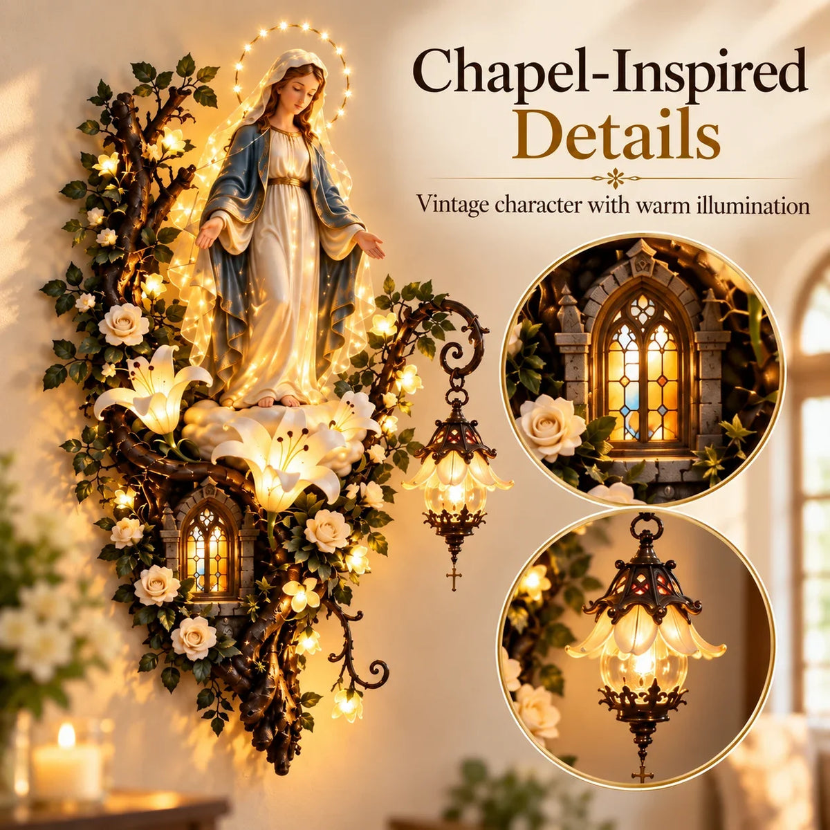 ⏳ Last Day 50% OFF-✨Illuminated Virgin Mary Floral Wall Decor