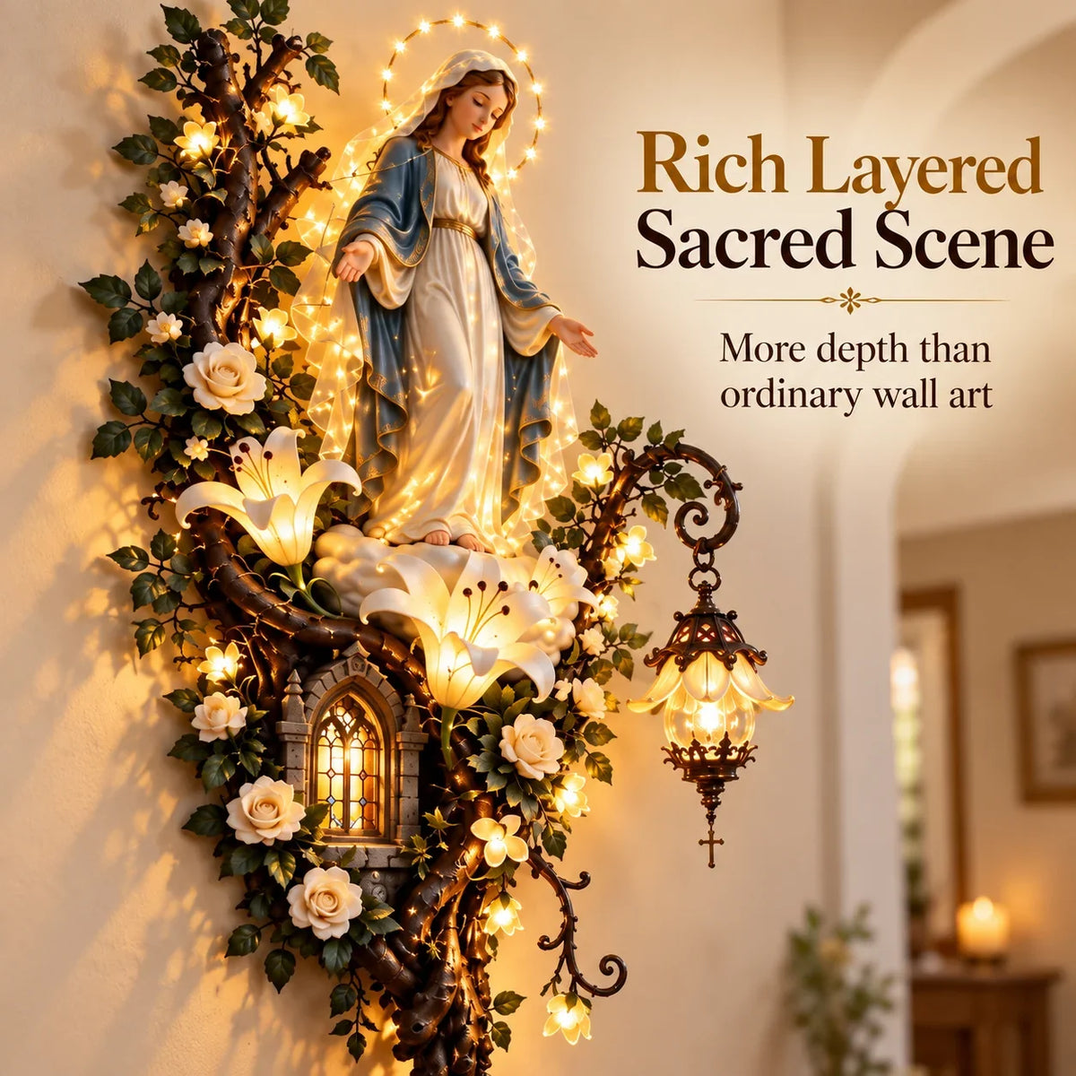 ⏳ Last Day 50% OFF-✨Illuminated Virgin Mary Floral Wall Decor