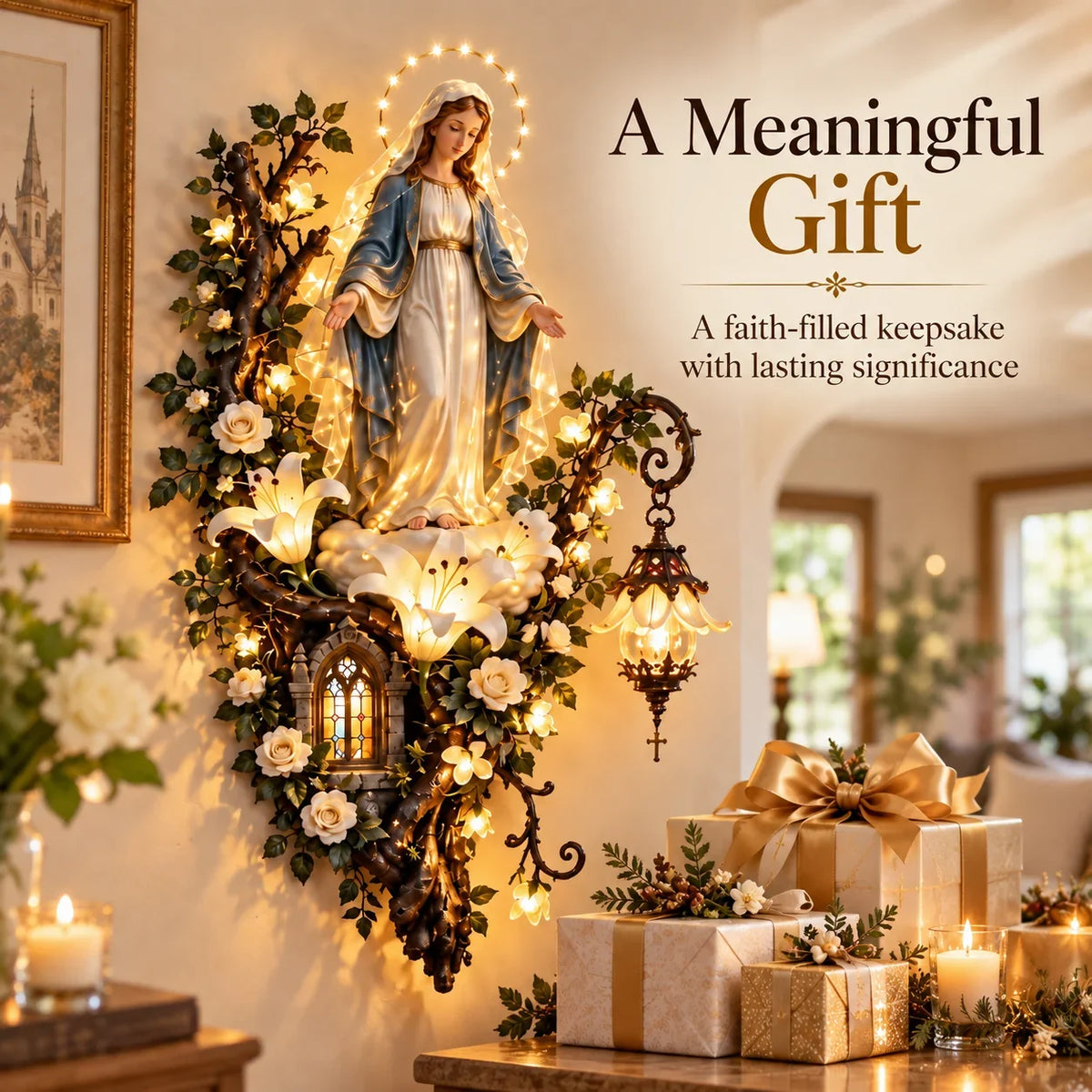 ⏳ Last Day 50% OFF-✨Illuminated Virgin Mary Floral Wall Decor