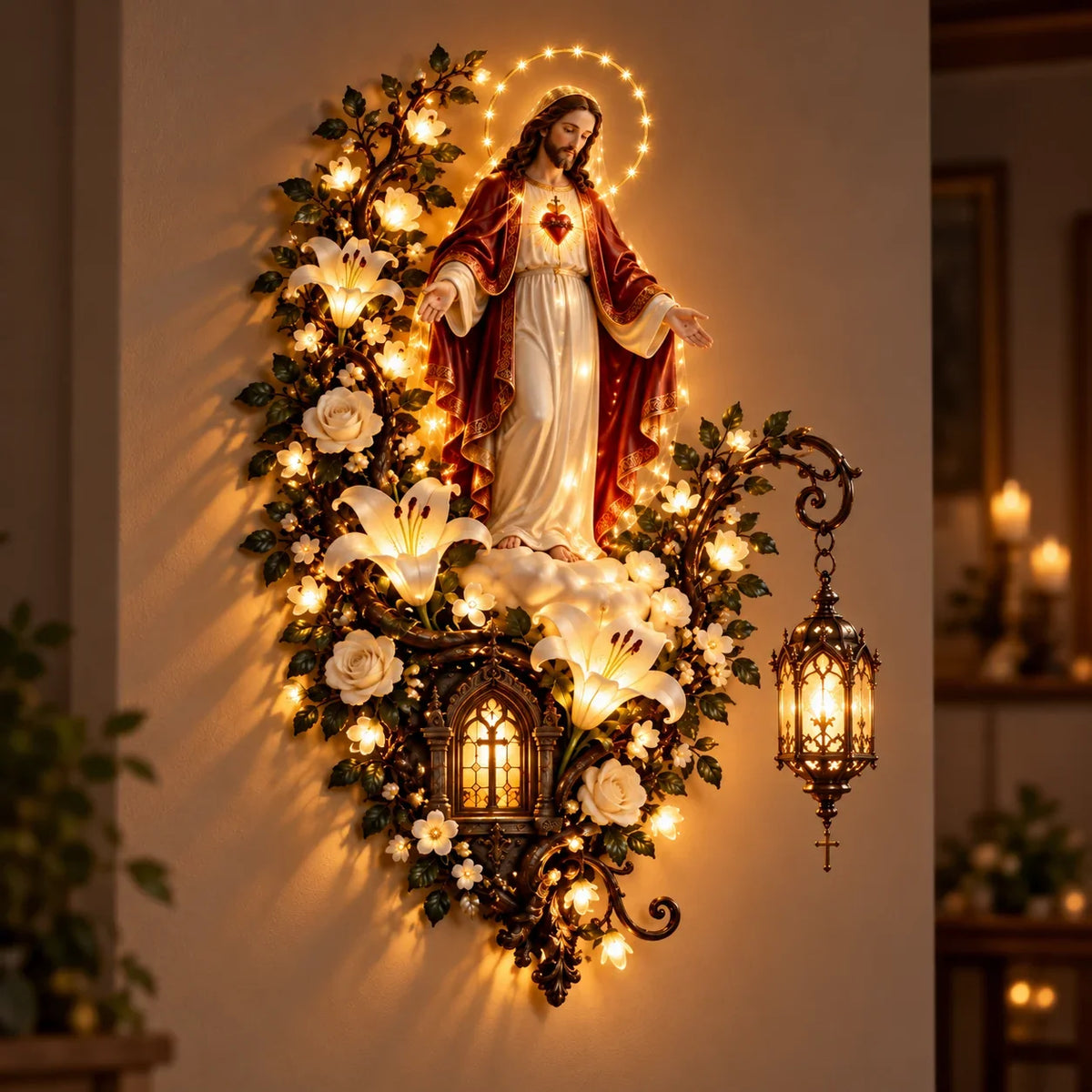⏳ Last Day 50% OFF-✨Illuminated Virgin Mary Floral Wall Decor