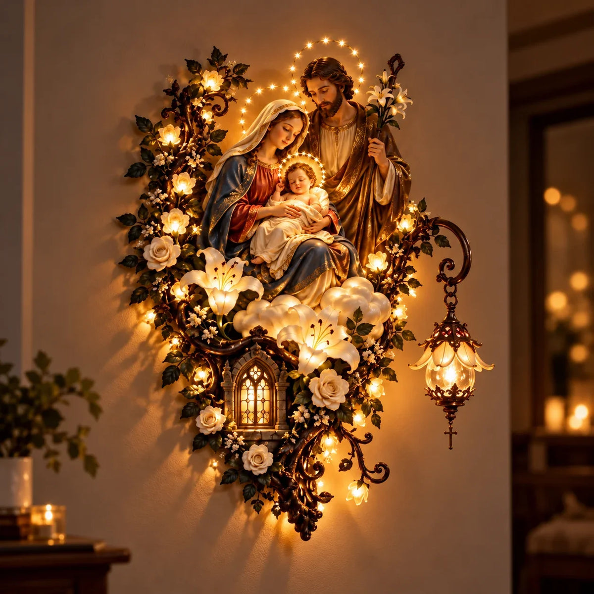 ⏳ Last Day 50% OFF-✨Illuminated Virgin Mary Floral Wall Decor