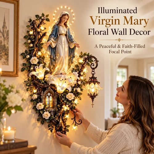 ⏳ Last Day 50% OFF-✨Illuminated Virgin Mary Floral Wall Decor