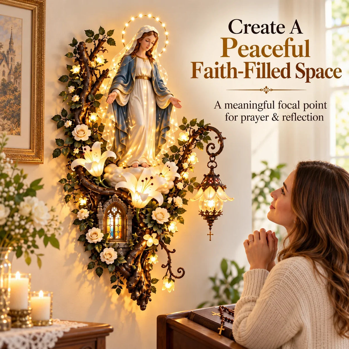 ⏳ Last Day 50% OFF-✨Illuminated Virgin Mary Floral Wall Decor