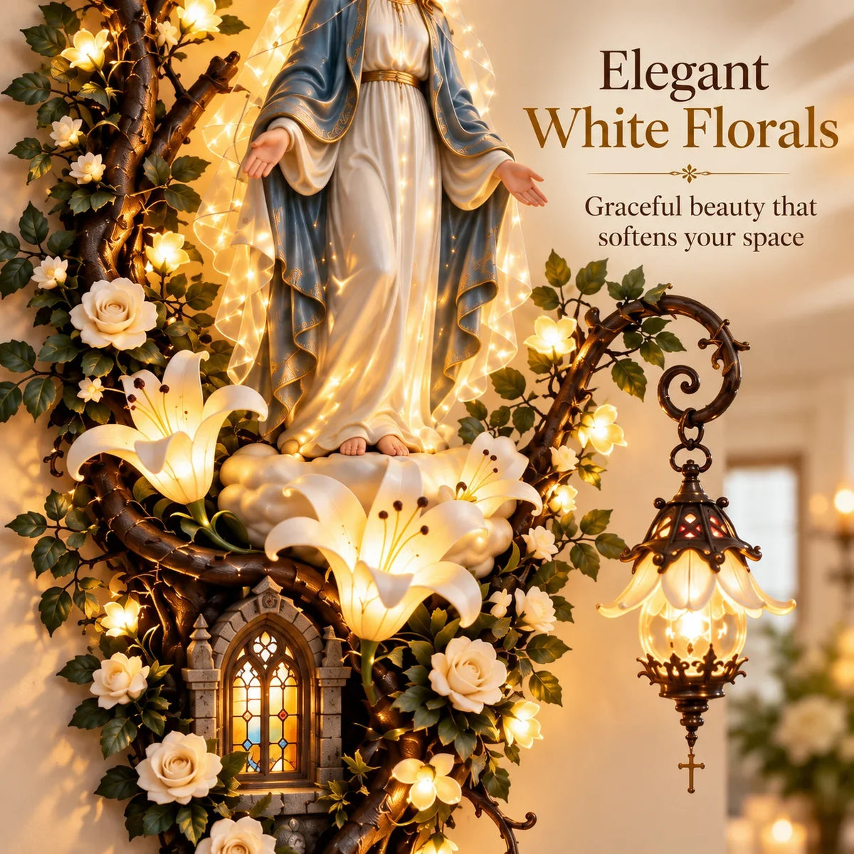 ⏳ Last Day 50% OFF-✨Illuminated Virgin Mary Floral Wall Decor
