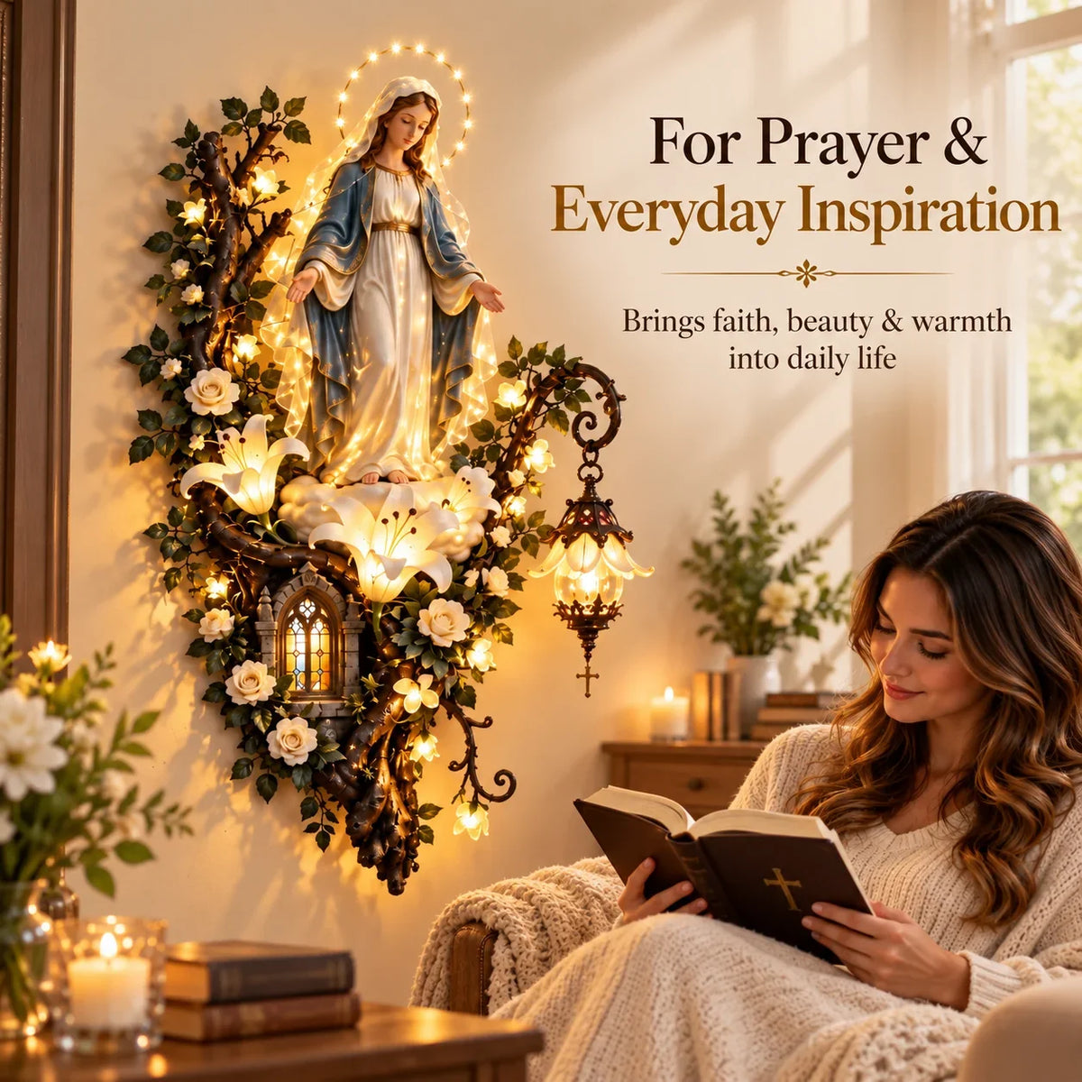 ⏳ Last Day 50% OFF-✨Illuminated Virgin Mary Floral Wall Decor