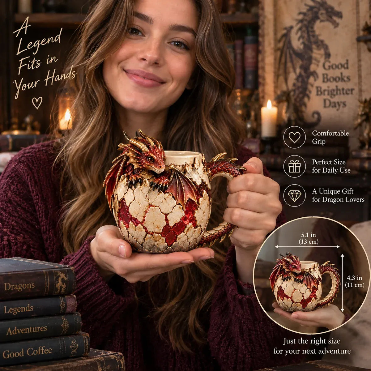 🐉 Dragonbound RealmsTM Sculpted Dragon Mug Collection | 6 Fantasy Realm Designs with Raised 3D Dragon Details ☕