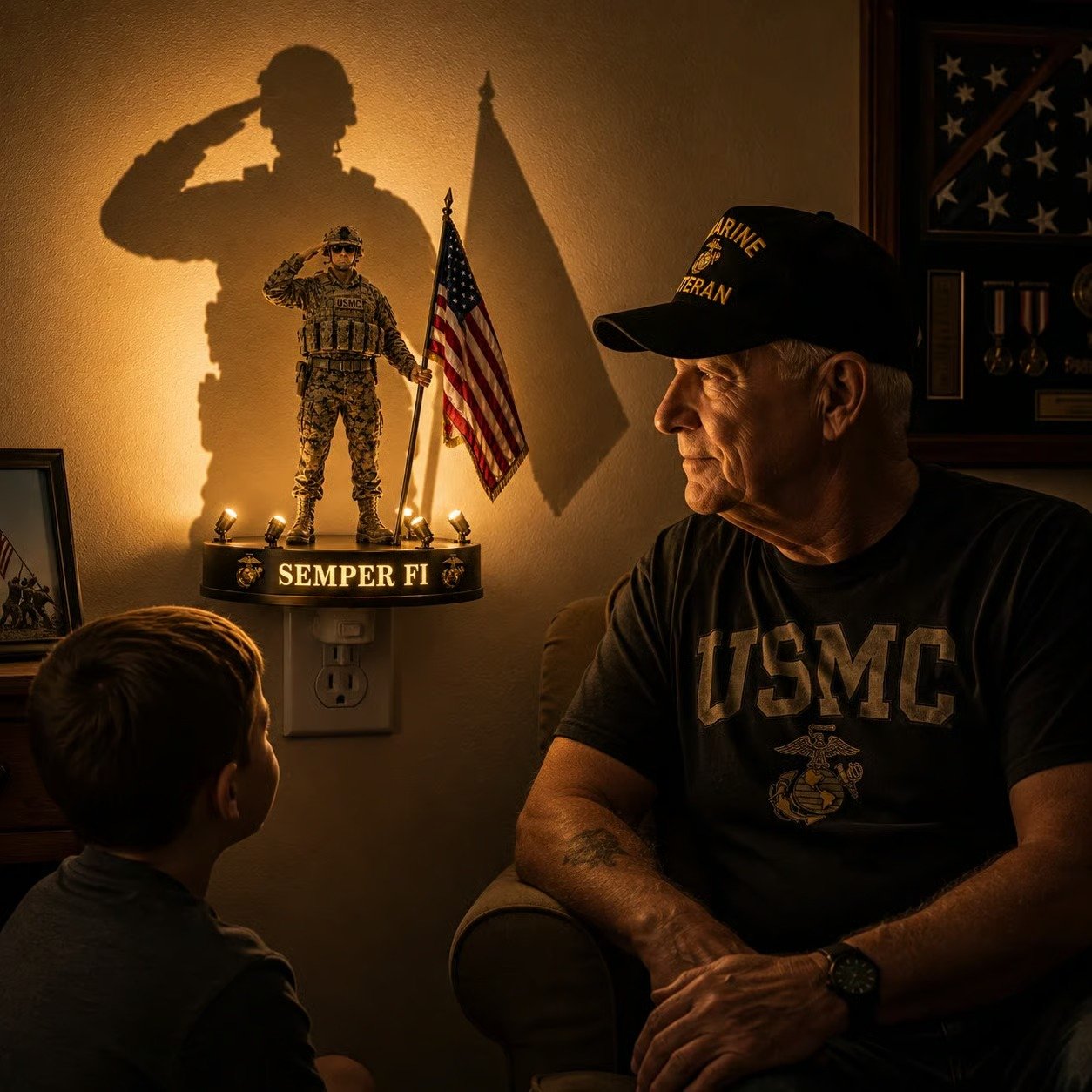 ⚓🎁 U.S. Marine Corps Semper Fi Shadow Night Light