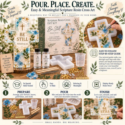⏳ Last Day 49% OFF –✝️ Beginner-Friendly Be Still Scripture Resin Cross DIY Kit