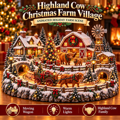 🔥 LAST DAY 49% OFF 🐮 Highland Cow Christmas Farm Village – Animated Holiday Scene