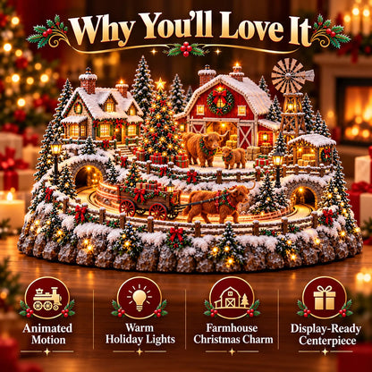 🔥 LAST DAY 49% OFF 🐮 Highland Cow Christmas Farm Village – Animated Holiday Scene