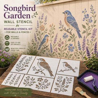 🌿🌸Garden Bloom Wall Stencil Collection – Reusable DIY Floral Painting Templates