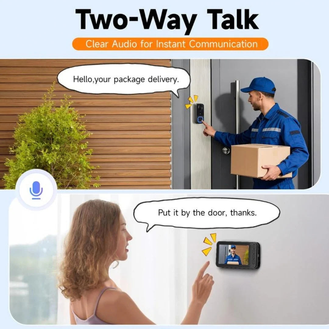 🔔1080P Video Doorbell with 4.3″ Indoor Monitor— No App or Home Wi-Fi