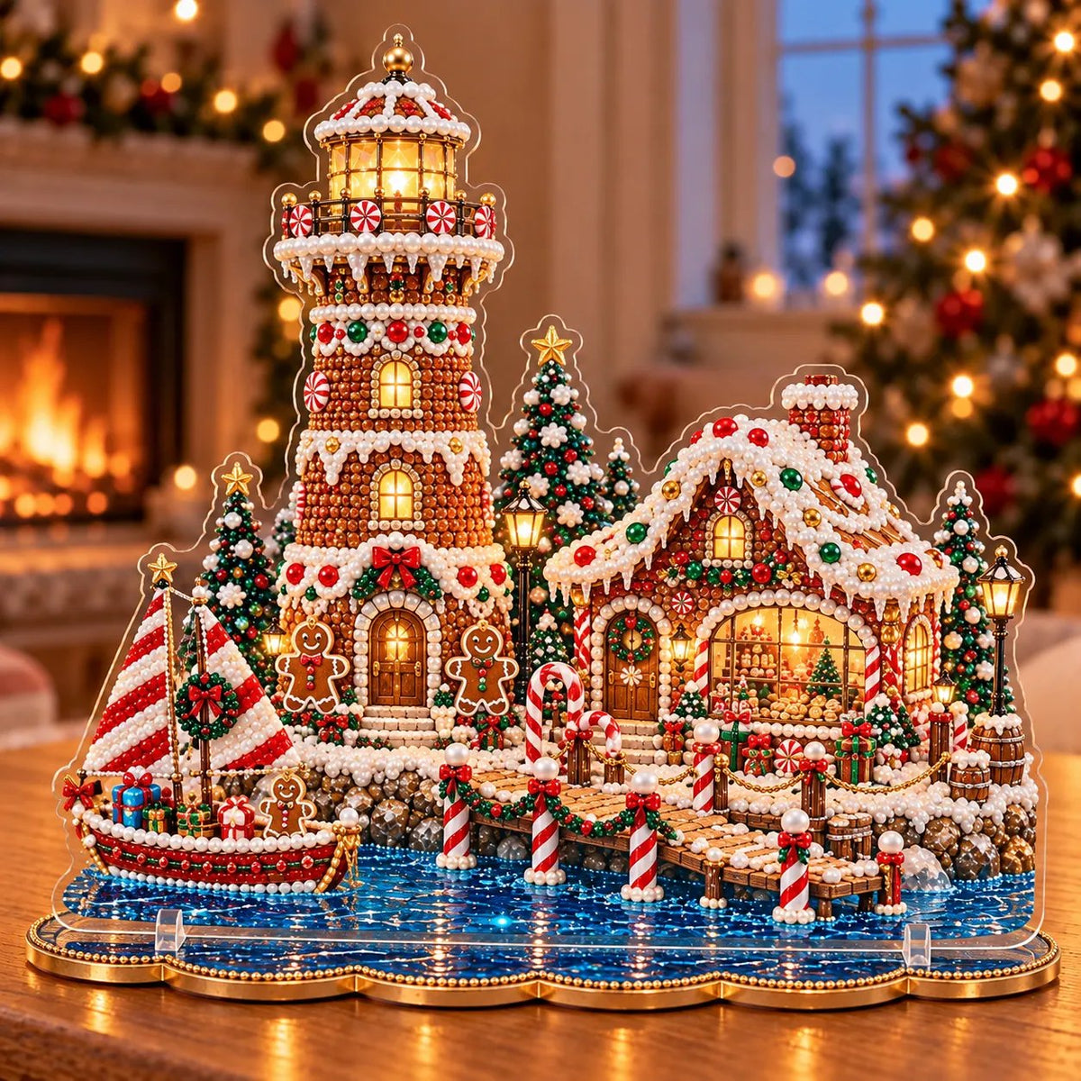 ✨ Last Day – 49% OFF!✨ Pearl Christmas Lighthouse Diamond Painting Kit🎅⛄️❄️