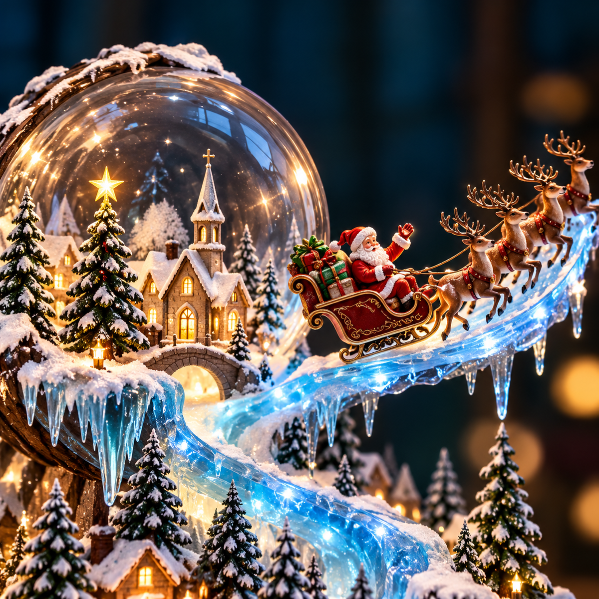 Santa’s Winter Journey | Illuminated Snow Globe Village