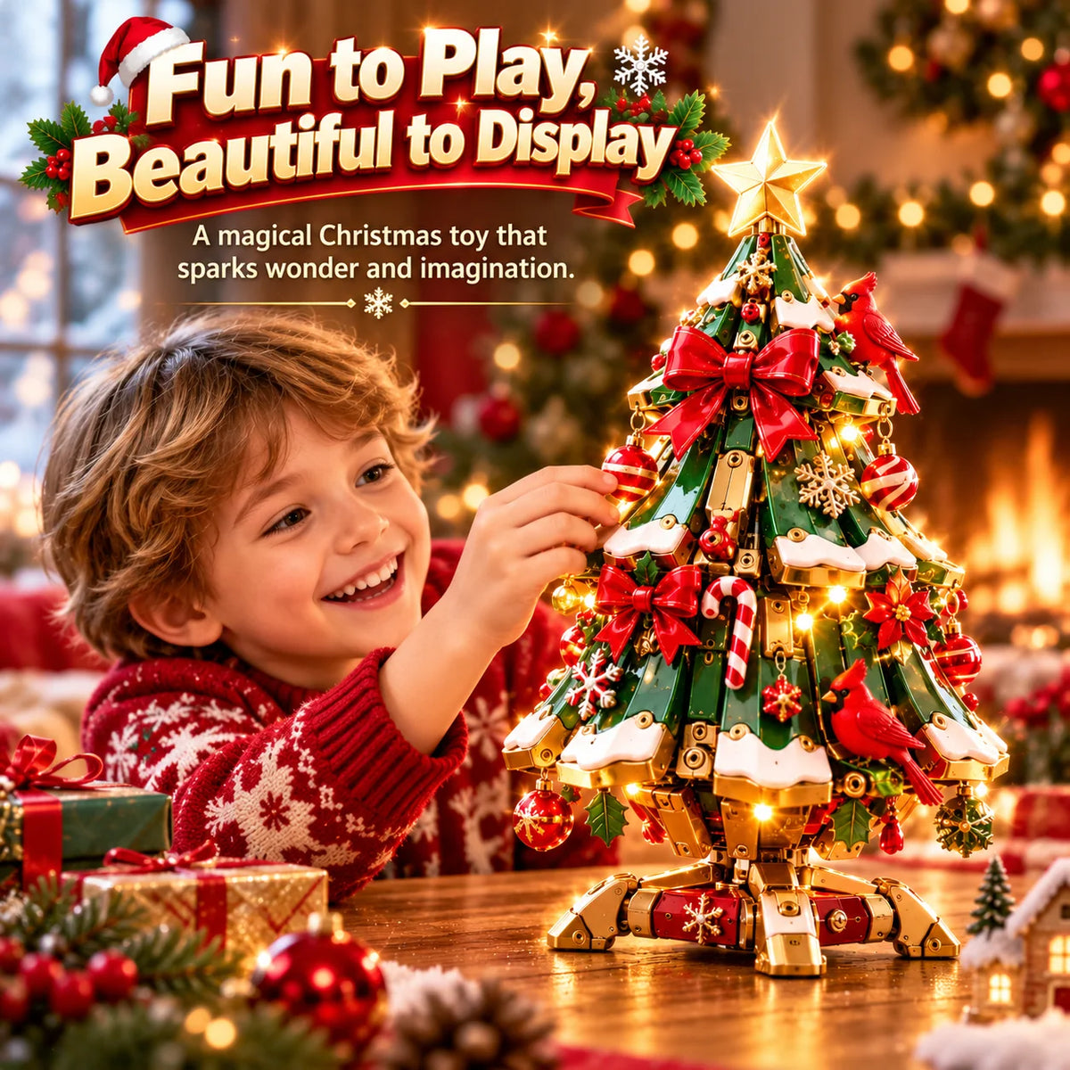 🔥 Last Day 50% Off 🔥"Egg-to-Christmas-Tree™" Magical Transforming Toy – Cardinal-Themed Christmas Tree Holiday Gift🎄🎁✨