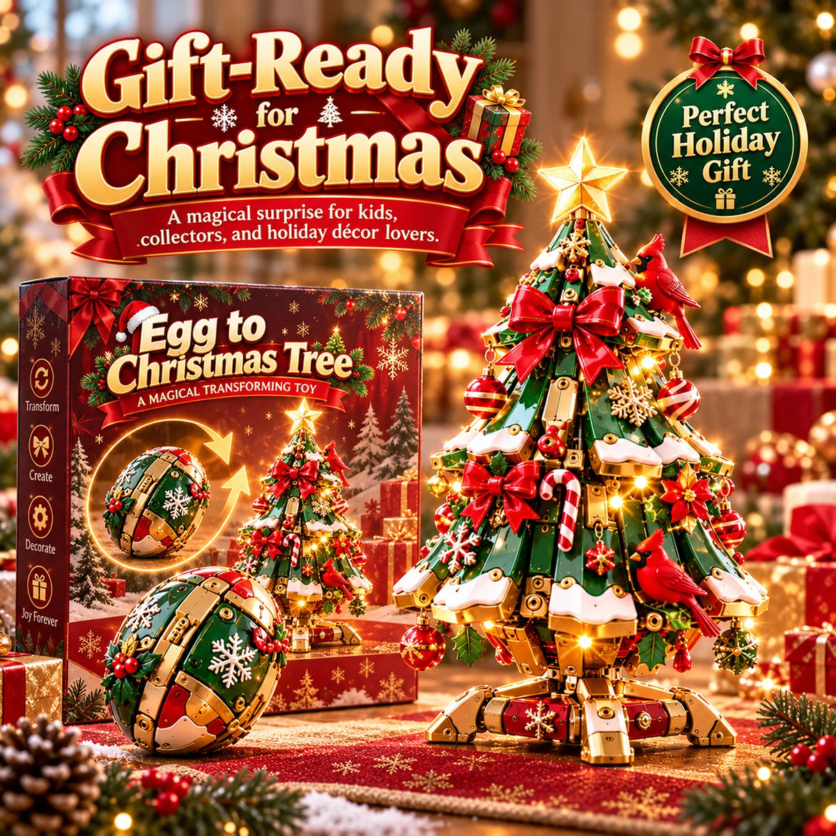 🔥 Last Day 50% Off 🔥"Egg-to-Christmas-Tree™" Magical Transforming Toy – Cardinal-Themed Christmas Tree Holiday Gift🎄🎁✨