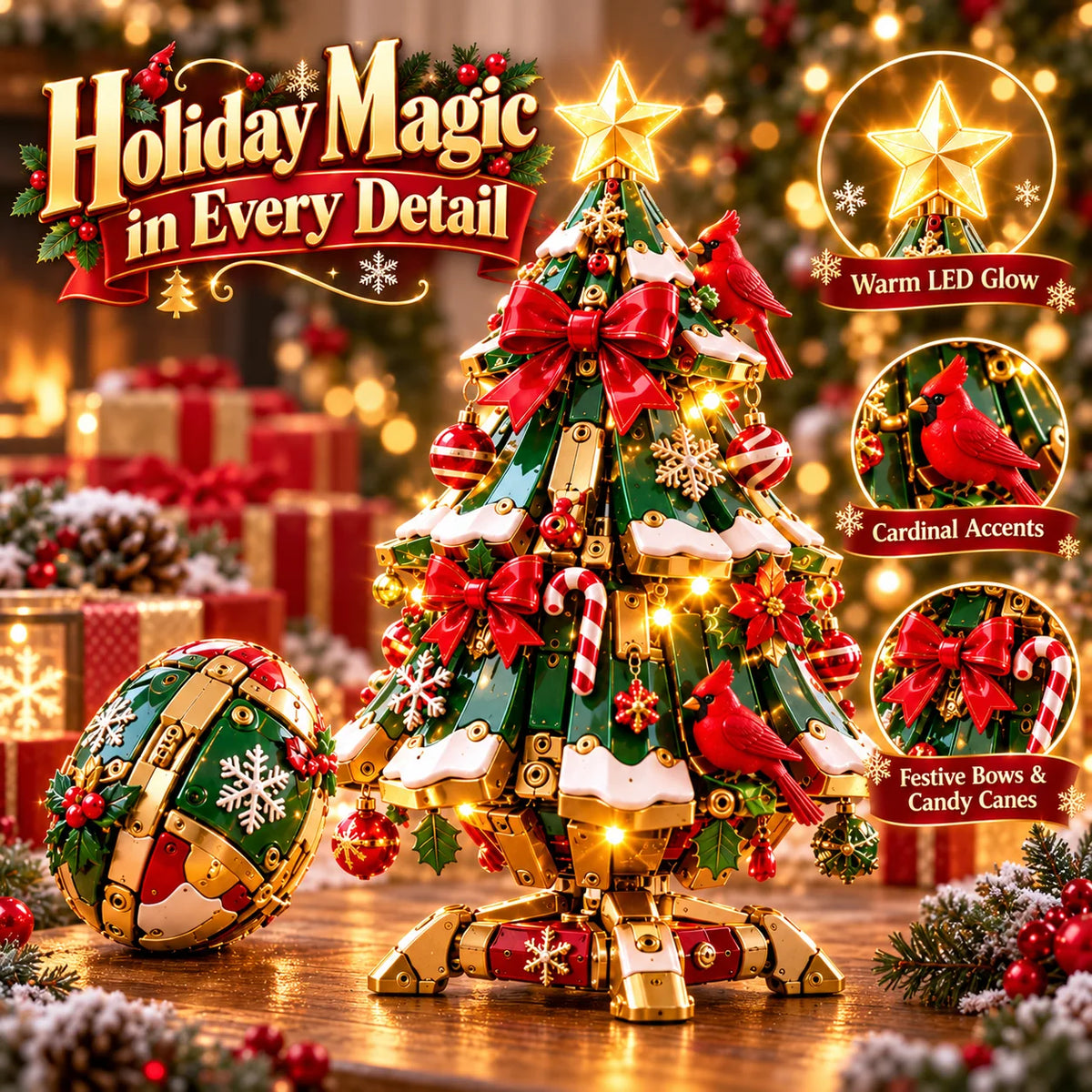 🔥 Last Day 50% Off 🔥"Egg-to-Christmas-Tree™" Magical Transforming Toy – Cardinal-Themed Christmas Tree Holiday Gift🎄🎁✨