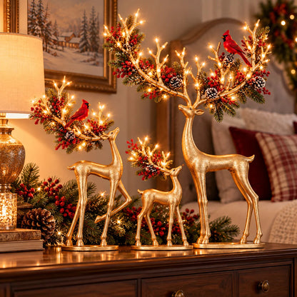 🔥 Last Day 50% OFF-✨ Cardinal Woodland Reindeer™ – Lighted Golden Christmas Deer Decorations