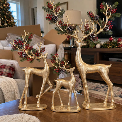 🔥 Last Day 50% OFF-✨ Cardinal Woodland Reindeer™ – Lighted Golden Christmas Deer Decorations