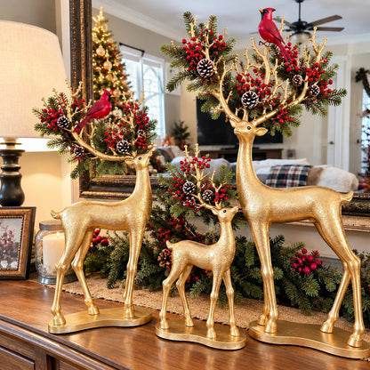 🔥 Last Day 50% OFF-✨ Cardinal Woodland Reindeer™ – Lighted Golden Christmas Deer Decorations