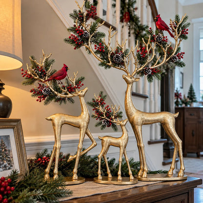 🔥 Last Day 50% OFF-✨ Cardinal Woodland Reindeer™ – Lighted Golden Christmas Deer Decorations