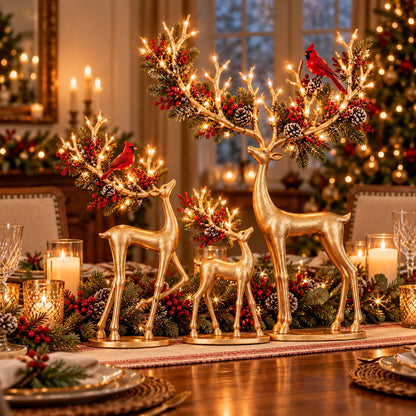🔥 Last Day 50% OFF-✨ Cardinal Woodland Reindeer™ – Lighted Golden Christmas Deer Decorations