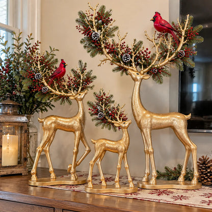 🔥 Last Day 50% OFF-✨ Cardinal Woodland Reindeer™ – Lighted Golden Christmas Deer Decorations