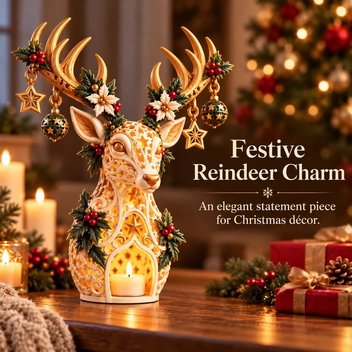 🦌 Starlit Reindeer Christmas Tealight Holder