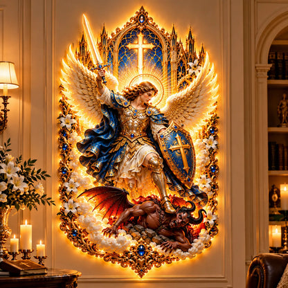 🛡️ Let faith triumph over darkness! ✨ Saint Michael the Archangel — A decorative light piece embodying divine protection