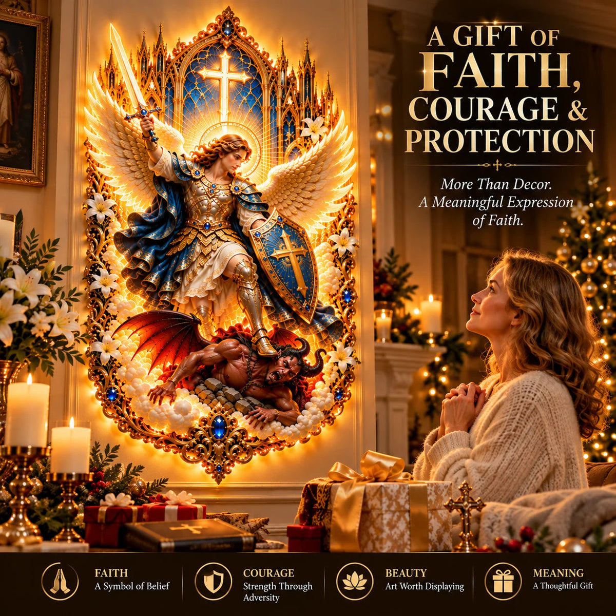 🛡️ Let faith triumph over darkness! ✨ Saint Michael the Archangel — A decorative light piece embodying divine protection
