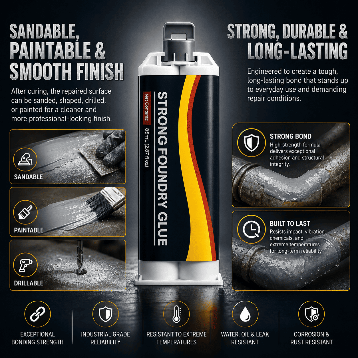 🔥 Industrial Waterproof High Temp Metal Repair Foundry Glue ⚙️