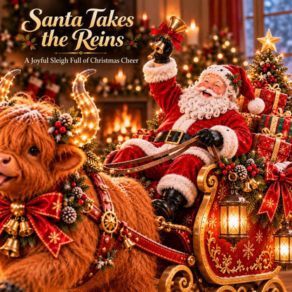 💥LAST DAY 50% OFF🐮🎅 Santa’s Highland Cow Christmas Sleigh