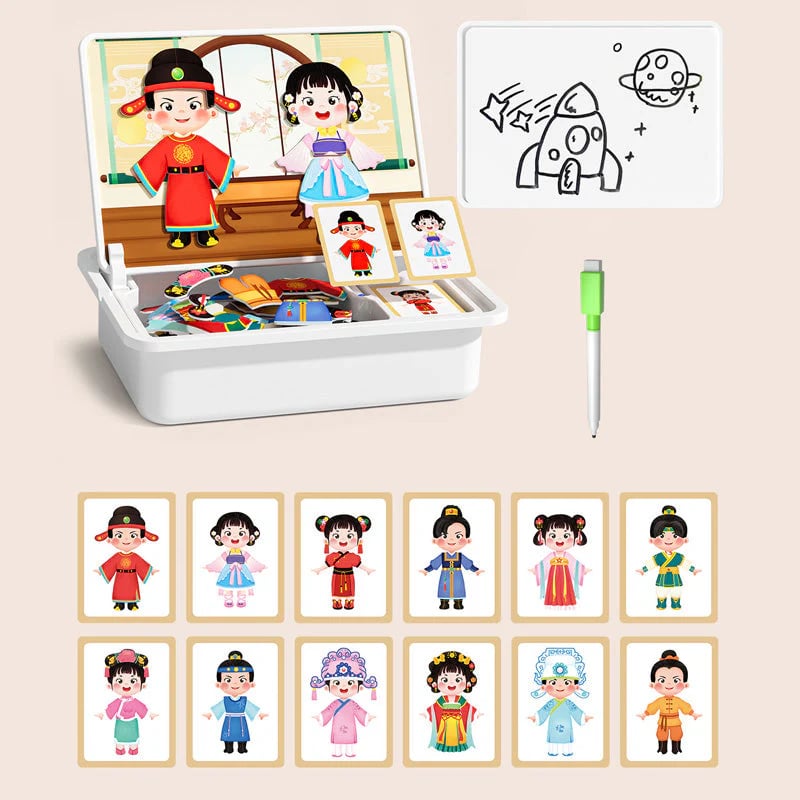 Kid's Magnet Puzzle Box with Game & Drawing Board
