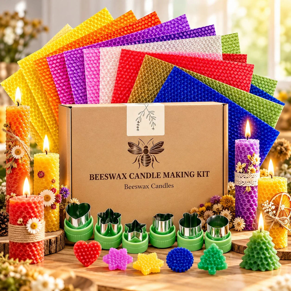 🔥HOT SALE🔥The Cozy Candle Studio – DIY Beeswax Candle Craft Kit (12-Piece Set)📢🕯️