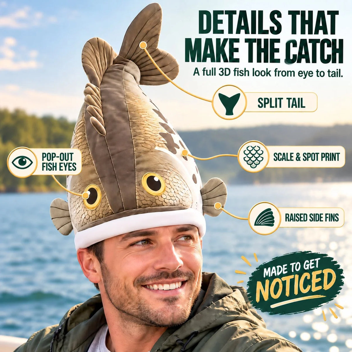 🔥HOT SALE 70% OFF🐟 Funny 3D Fish Hat — Funny Fishing Gift for Anglers, Lake Days & Parties