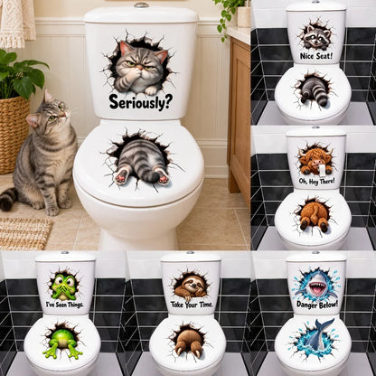 😂 "Bathroom Buddy" — Removable, Fun 3D Toilet Decals | Create Quirky Bathroom Decor or the Perfect Prank Gift 🦝