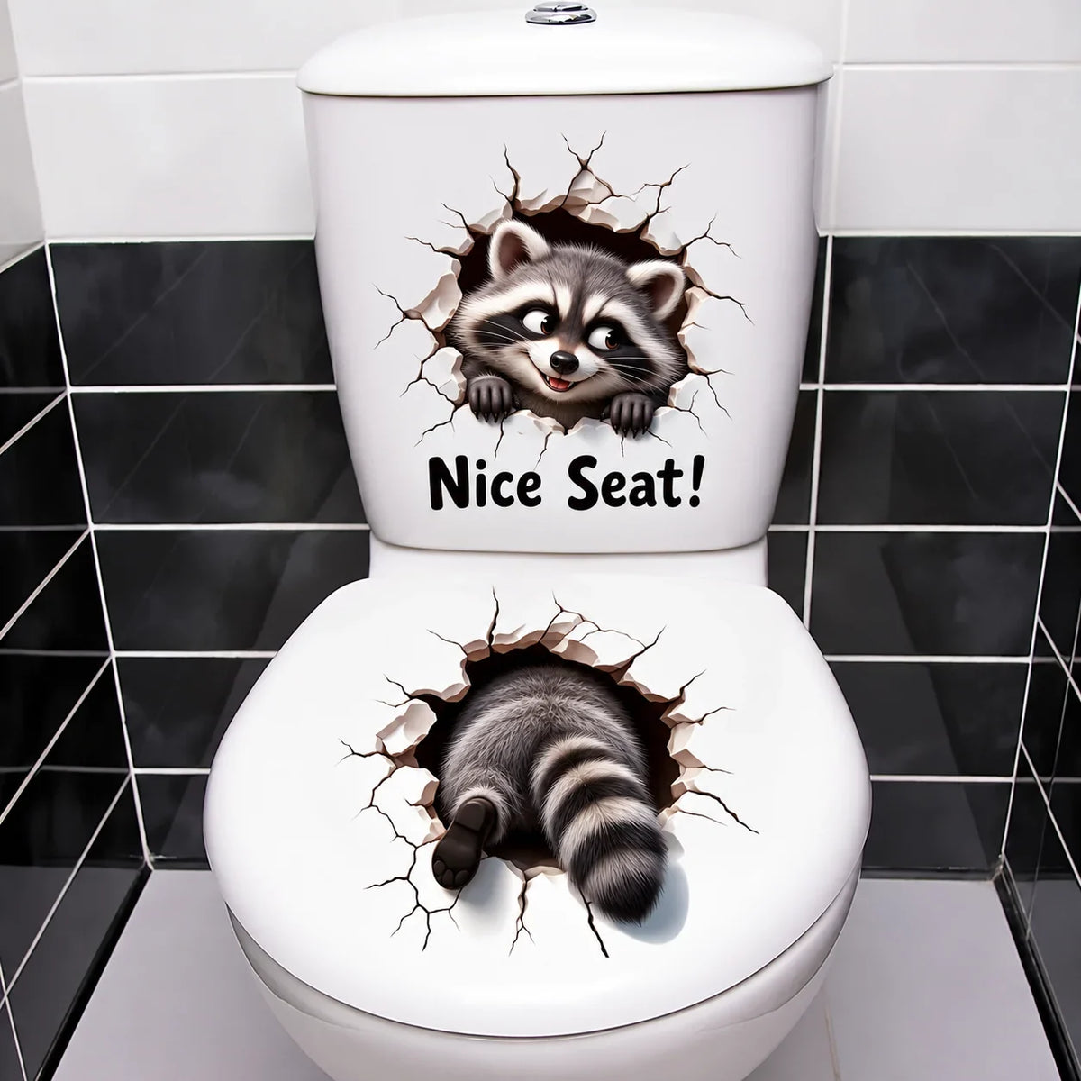 😂 "Bathroom Buddy" — Removable, Fun 3D Toilet Decals | Create Quirky Bathroom Decor or the Perfect Prank Gift 🦝