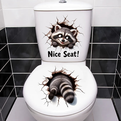 😂 "Bathroom Buddy" — Removable, Fun 3D Toilet Decals | Create Quirky Bathroom Decor or the Perfect Prank Gift 🦝