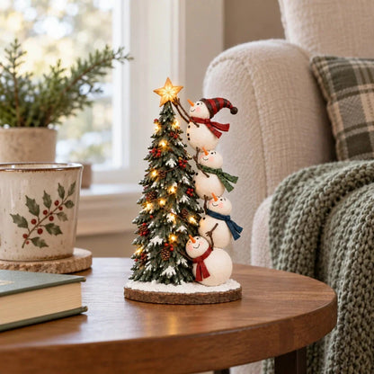 Snowmen Topping the Christmas Tree – Lighted Christmas Figurine
