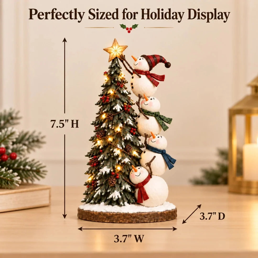 Snowmen Topping the Christmas Tree – Lighted Christmas Figurine