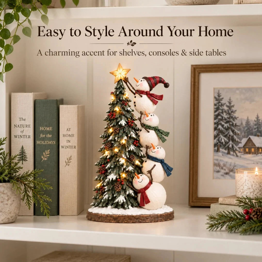 Snowmen Topping the Christmas Tree – Lighted Christmas Figurine