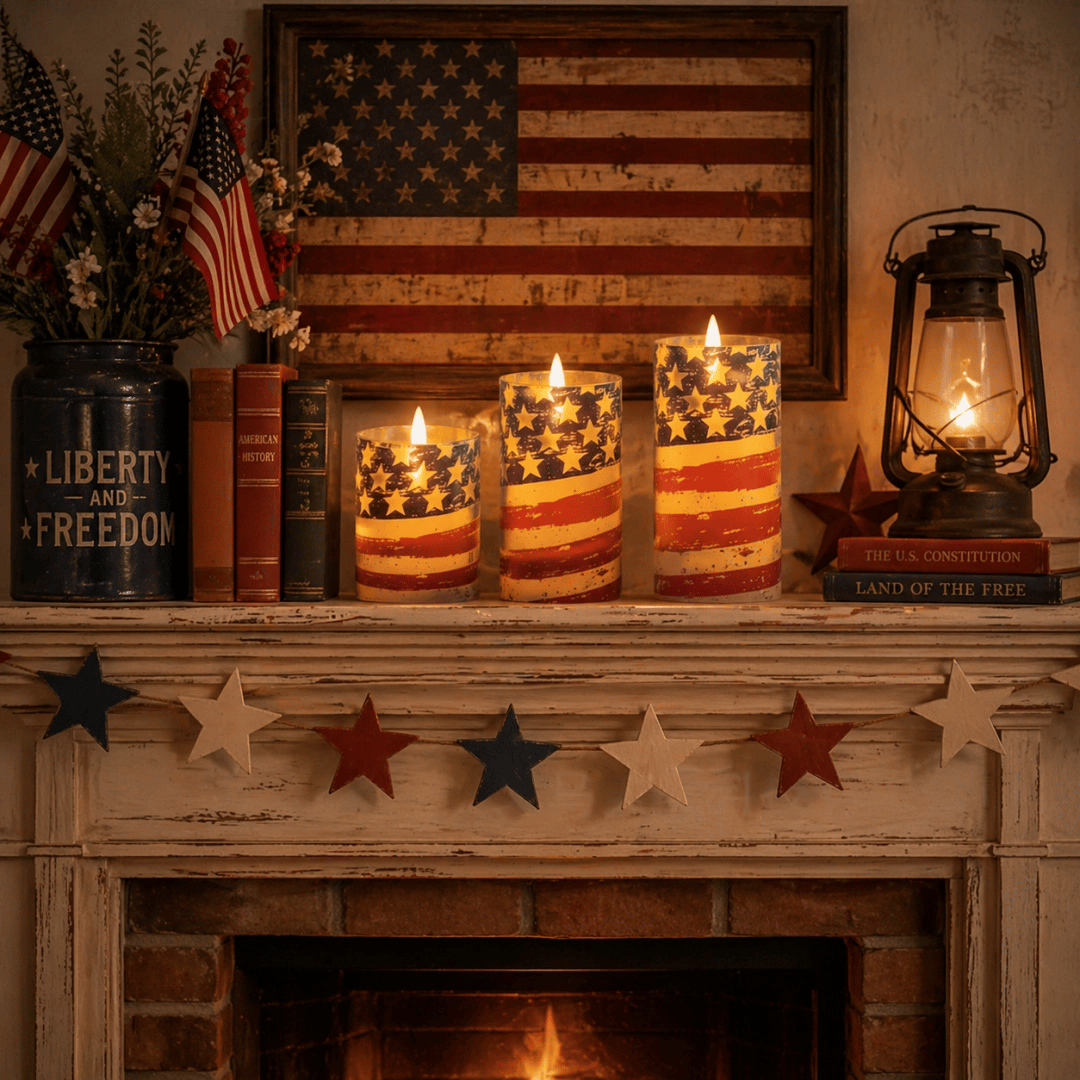 Patriotic LED Flameless Candles 3 Pack with Remote Timer 4th of July